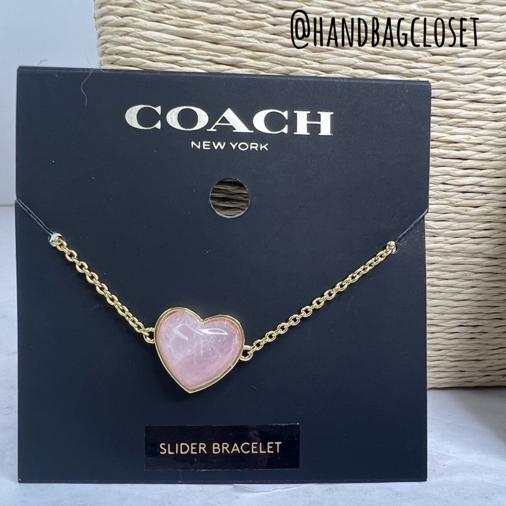 Coach Heart Carved Pink Quartz Necklace Earring and Bracelet Set - Picture 7 of 16